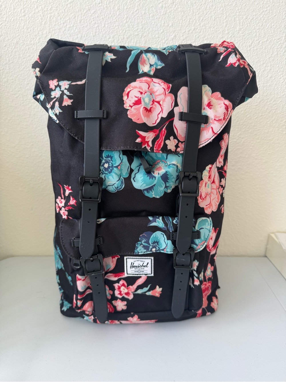 Herschel Supply Company Little America Black Floral Roll-Top Backpack